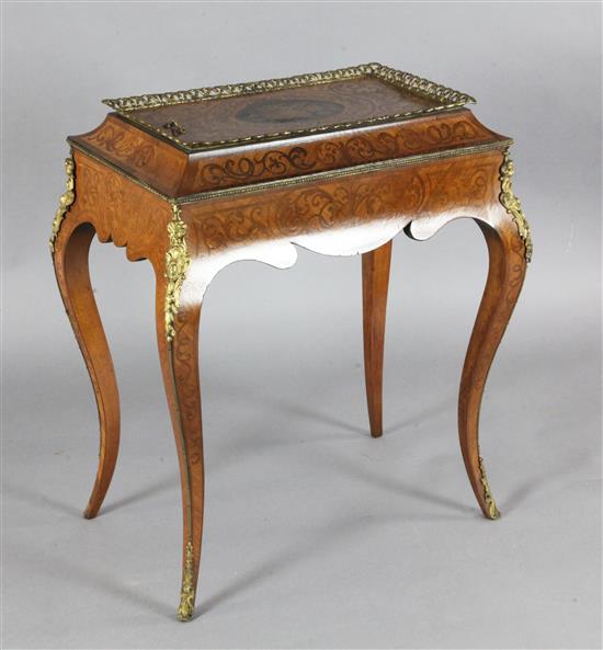 A Victorian marquetry and kingwood jardiniere table, W.2ft 3.5in. D.1ft 6in. H.2ft 7in.